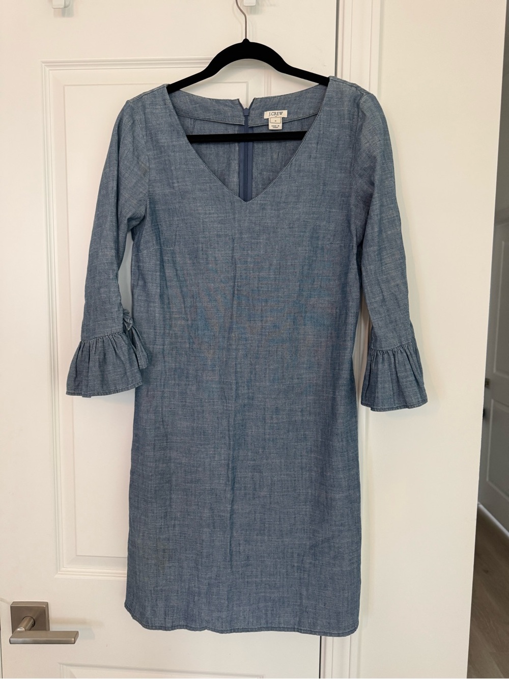 J. Crew Chambray V-Neck Midi Dress in Light Blue